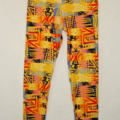 LuLaRoe One Size OS Leggings Bright Yellow Multi-color Geometric Print